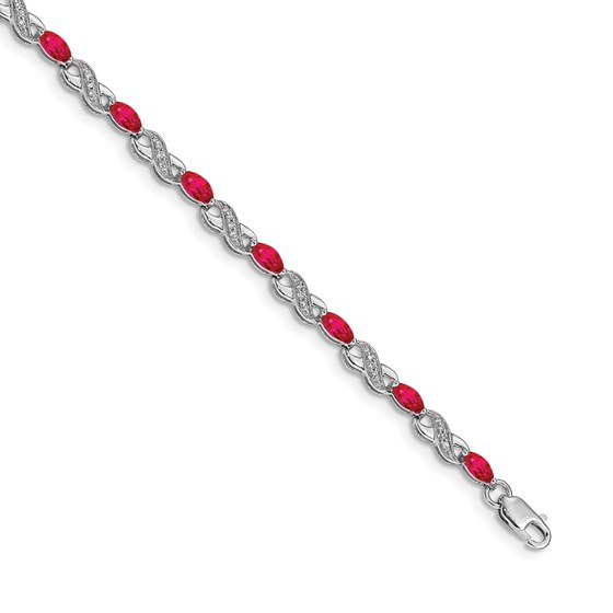 10K White Gold Diamond and Ruby Infinity Bracelet - 7 in. 10K White Gold Diamond and Ruby Infinity Bracelet - 7 in.