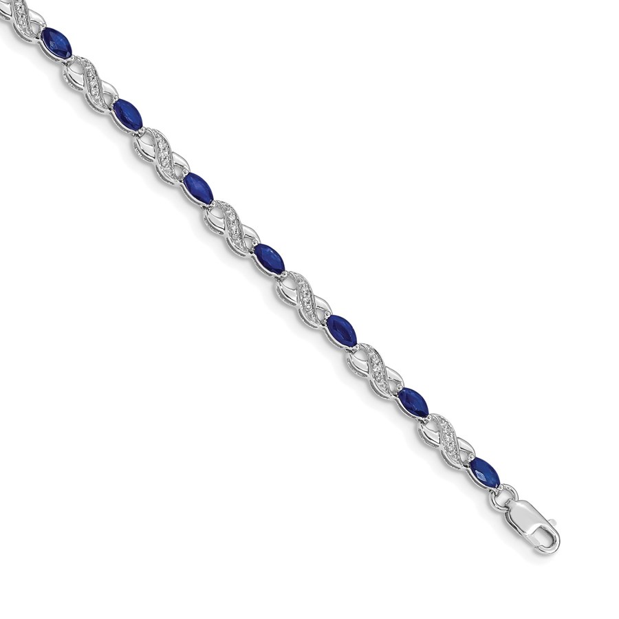 10K White Gold Diamond and Sapphire Infinity Bracelet - 7 in.