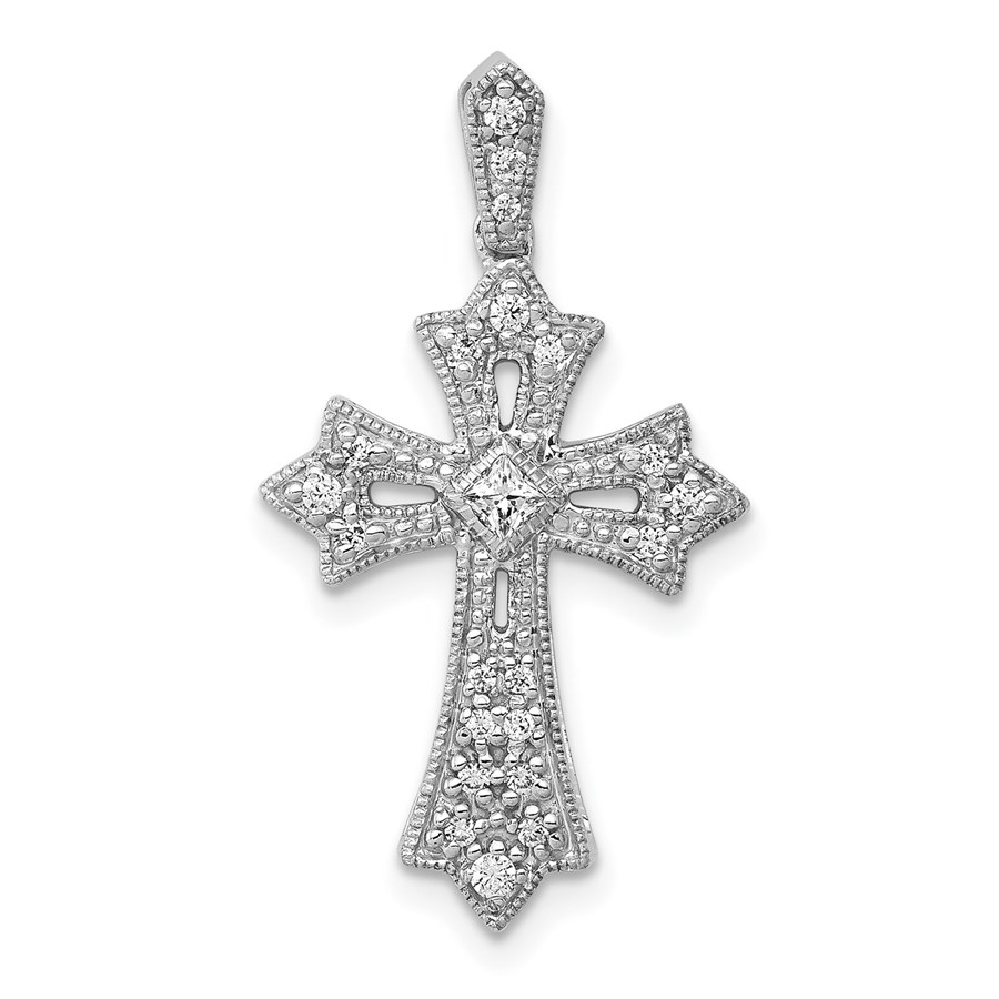 10K White Gold Diamond Fleur de Lis Cross Pendant - 26.5 mm