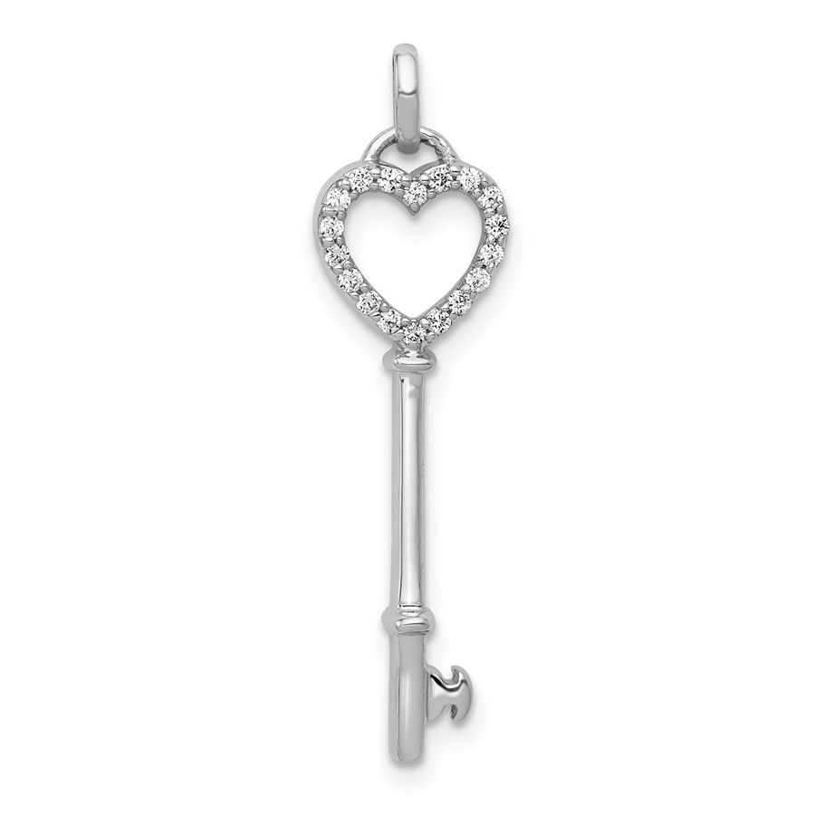 10K White Gold Diamond Heart Key Pendant