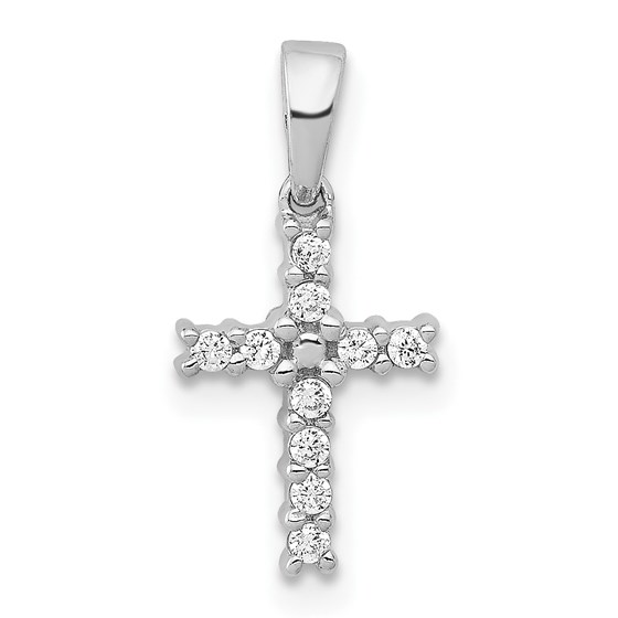 10K White Gold Diamond Latin Cross Pendant - 16 mm