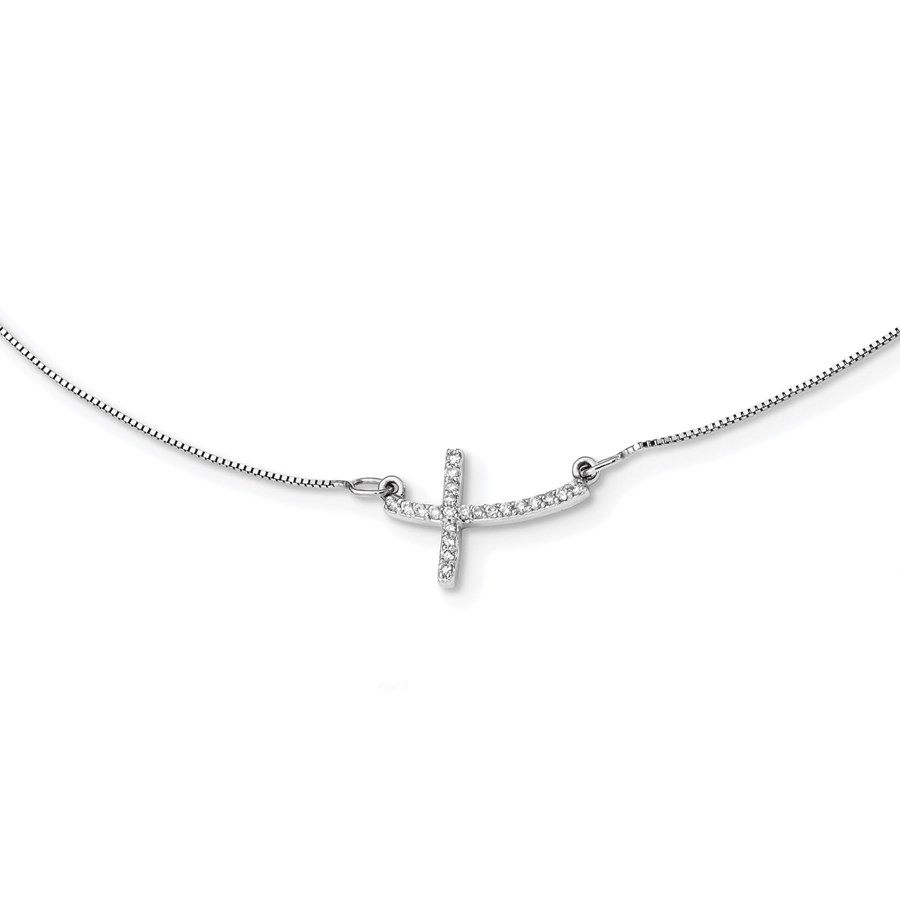 Diamond sideways cross necklace white gold Clearance