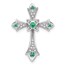 10K White Gold Emerald Fleur de Lis Cross Chain Slide - 25.2 mm