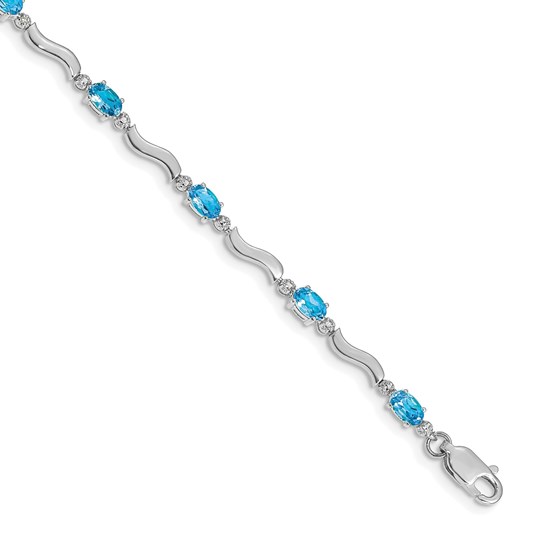 10K White Gold Fancy Diamond and Blue Topaz Bracelet - 7 in. 10K White Gold Fancy Diamond and Blue Topaz Bracelet - 7 in.