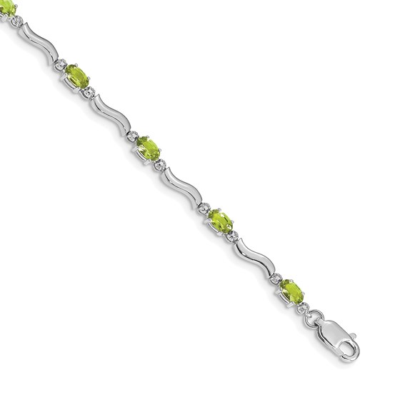 10K White Gold Fancy Diamond and Peridot Bracelet - 7 in. 10K White Gold Fancy Diamond and Peridot Bracelet - 7 in.