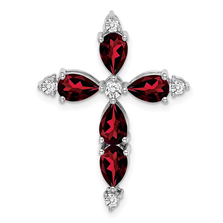 10K White Gold Garnet and Diamond Cross Chain Slide - 28 mm