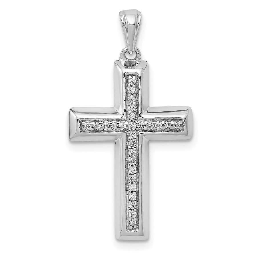 10K White Gold Large 1/10ct. Diamond Cross Pendant - 29.5 mm