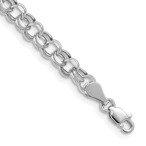 10K White Gold Lite 5mm Double Link Charm Bracelet - 7.25 mm 10K White Gold Lite 5mm Double Link Charm Bracelet - 7.25 mm