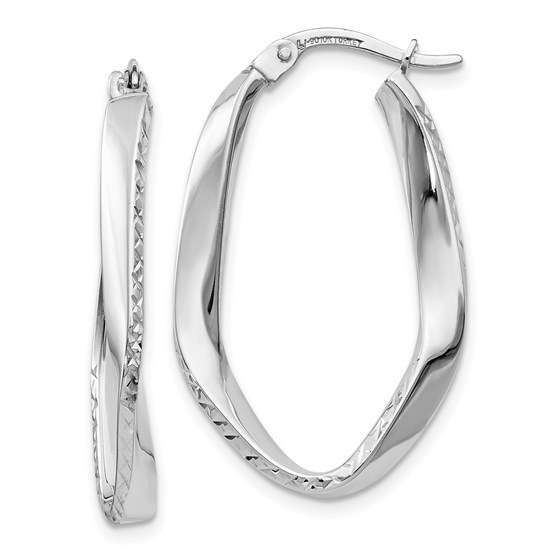 10K White Gold Polished & D/C Oval Hoop Earrings - 30 mm 10K White Gold Polished & D/C Oval Hoop Earrings - 30 mm