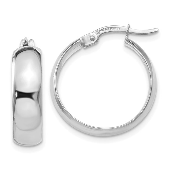 10K White Gold Polished Hinged Hoop Earrings - 19 mm 10K White Gold Polished Hinged Hoop Earrings - 19 mm