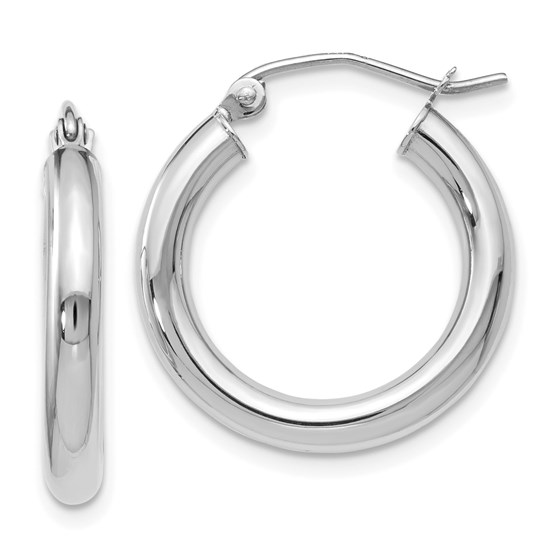 10K White Gold Polished Hinged Hoop Earrings - 20 mm