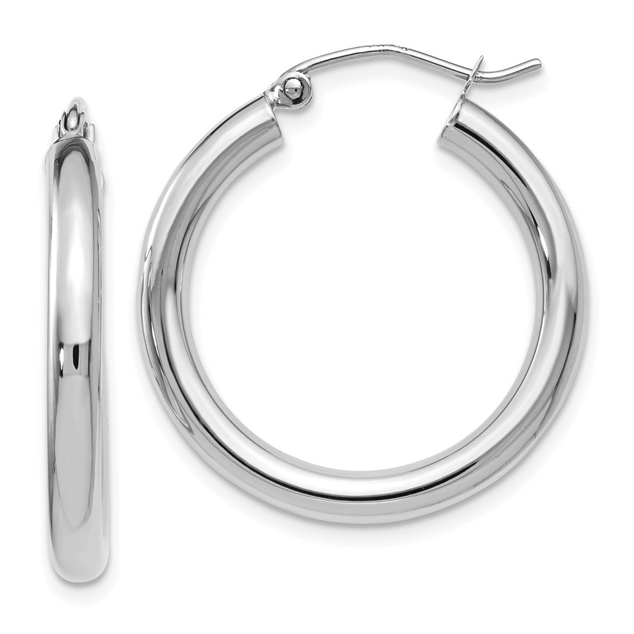 10K White Gold Polished Hinged Hoop Earrings - 26 mm