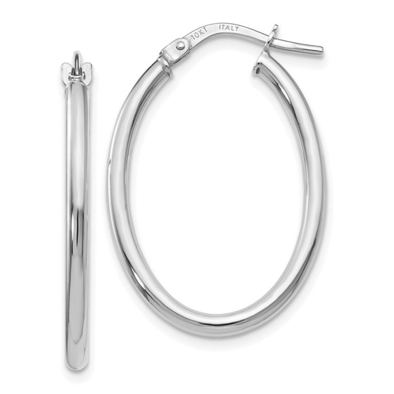10K White Gold Polished Oval Hinged Hoop Earrings - 26 mm 10K White Gold Polished Oval Hinged Hoop Earrings - 26 mm