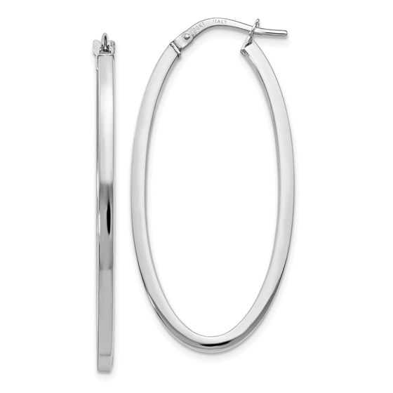 10K White Gold Polished Oval Hinged Hoop Earrings - 41 mm 10K White Gold Polished Oval Hinged Hoop Earrings - 41 mm