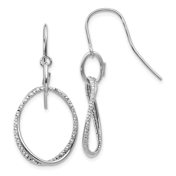 10K White Gold Polished & Textured Shepherd Hook Earrings - 35 mm 10K White Gold Polished & Textured Shepherd Hook Earrings - 35 mm
