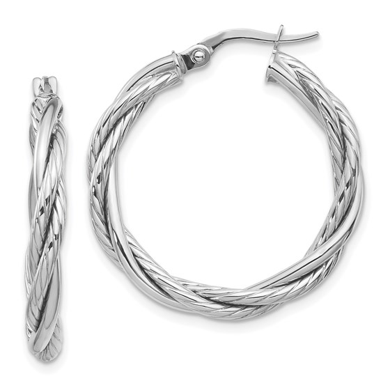 10K White Gold Polished Twisted Hoop Earrings - 27 mm 10K White Gold Polished Twisted Hoop Earrings - 27 mm