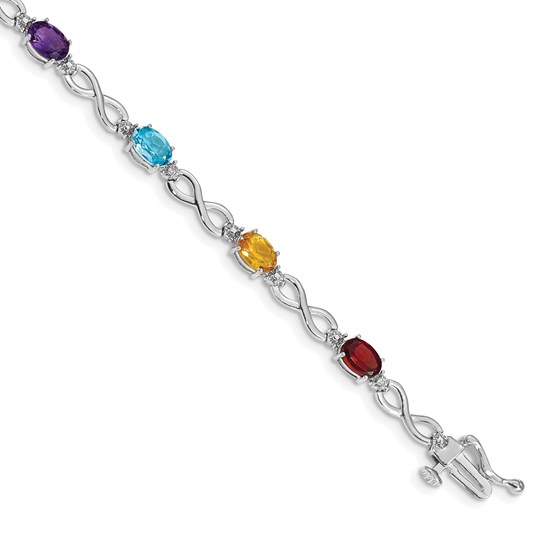 10K White Gold Rainbow Gemstone Diamond Infinity Bracelet - 7 in. 10K White Gold Rainbow Gemstone Diamond Infinity Bracelet - 7 in.