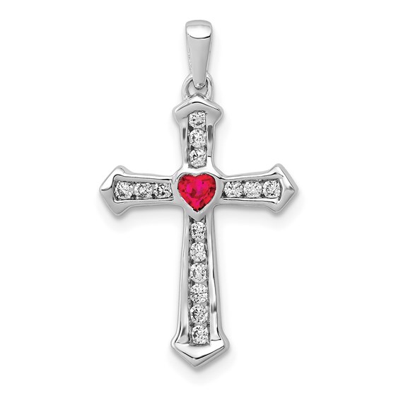 10K White Gold Ruby and Diamond Heart Cross Pendant - 26 mm 10K White Gold Ruby and Diamond Heart Cross Pendant - 26 mm