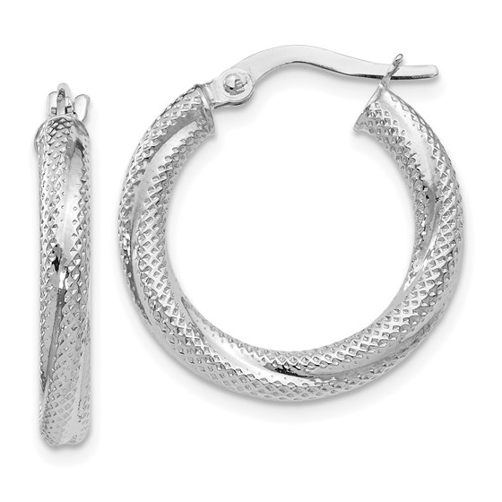 10K White Gold Textured Hinged Hoop Earrings - 21 mm 10K White Gold Textured Hinged Hoop Earrings - 21 mm