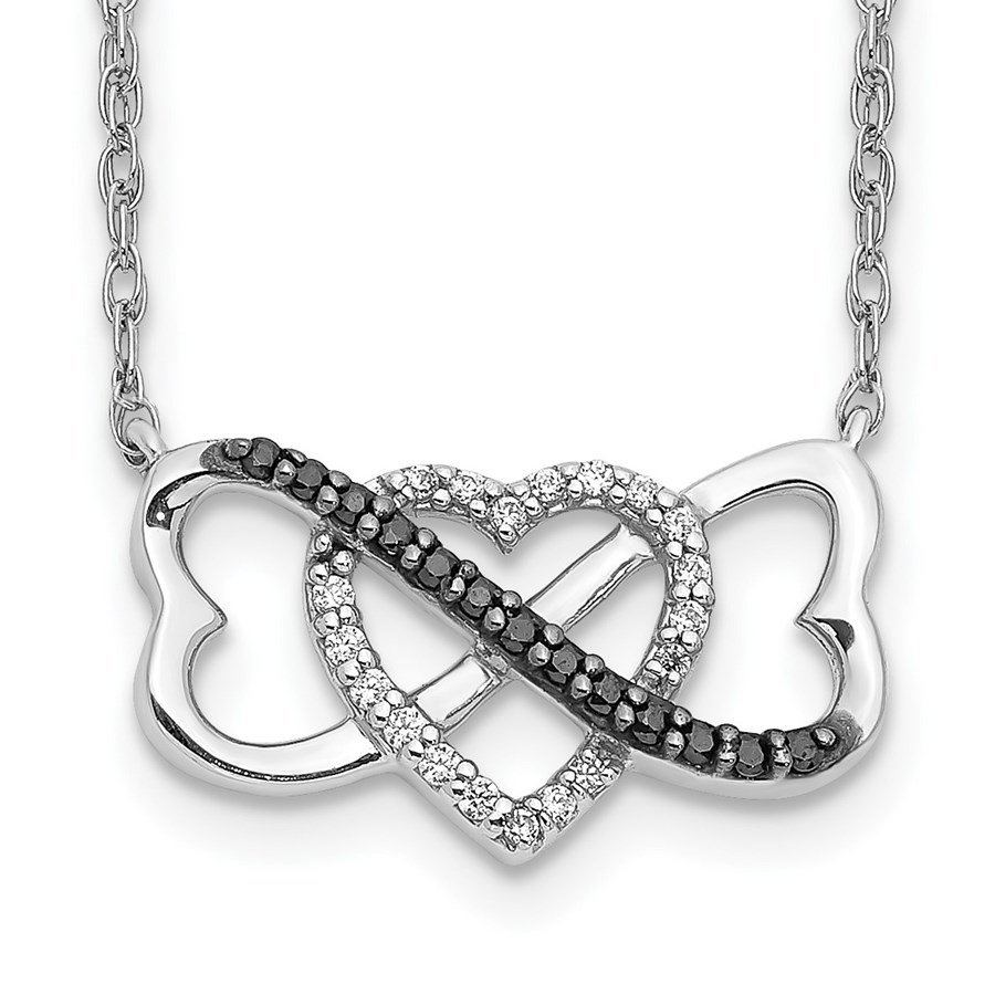 10K White Gold w/ Black and White Triple Heart Necklace - 18 in.