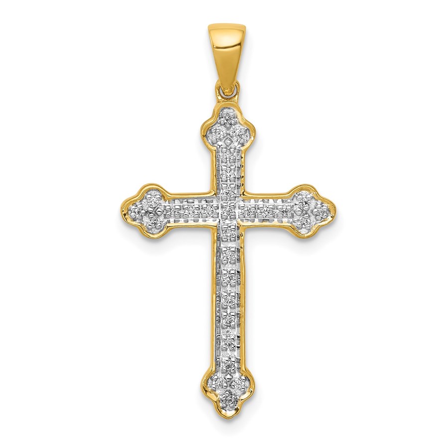 10K Yellow Gold 1/10ct. Diamond Cross Pendant - 30 mm