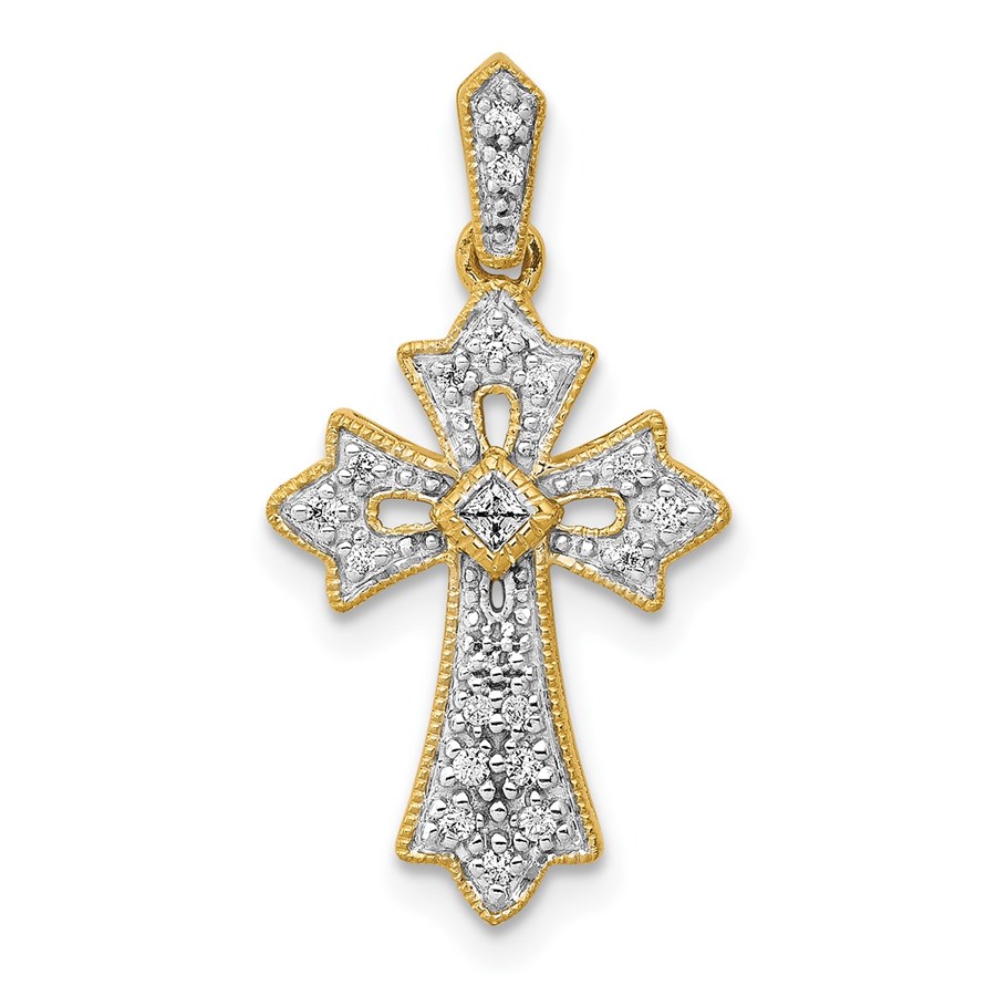 10K Yellow Gold 1/10ct. Diamond Fancy Cross Pendant - 23 mm