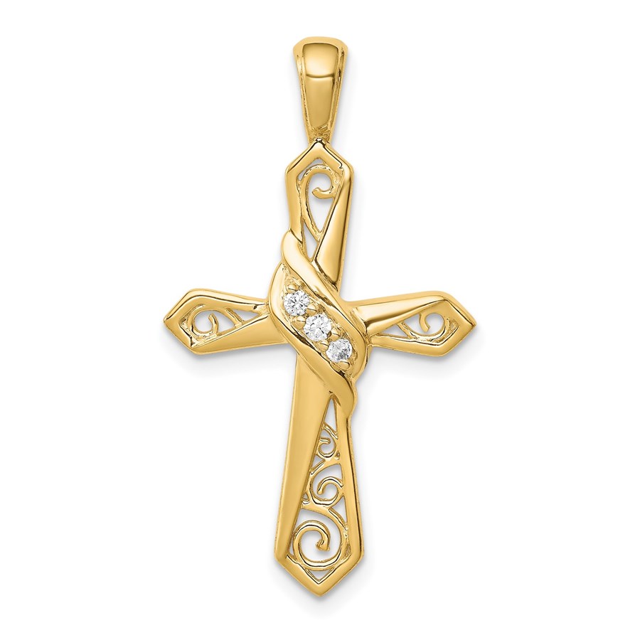 10K Yellow Gold 1/20ct. Diamond Cross Pendant - 32.5 mm