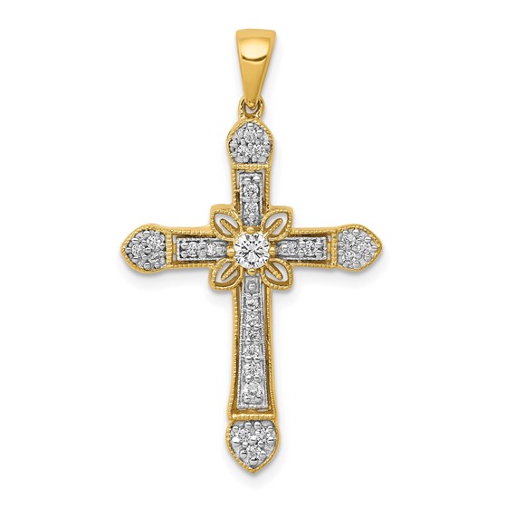 10K Yellow Gold 1/3ct. Diamond Filigree Cross Pendant - 34 mm 10K Yellow Gold 1/3ct. Diamond Filigree Cross Pendant - 34 mm