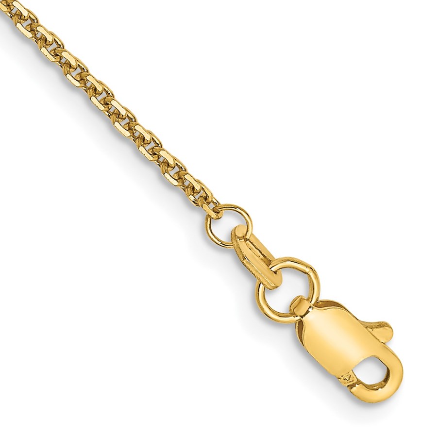 10K Yellow Gold 1.45mm D/C Cable Chain Anklet - 9 in.