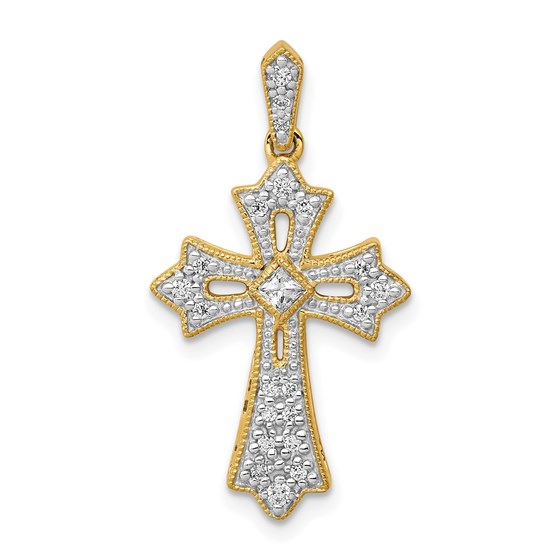 10K Yellow Gold 1/6ct. Fleur de Lis Cross Pendant - 26.5 mm 10K Yellow Gold 1/6ct. Fleur de Lis Cross Pendant - 26.5 mm