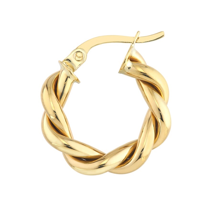 10K Yellow Gold 10x4 mm Braided Double Tube Hoop Earrings