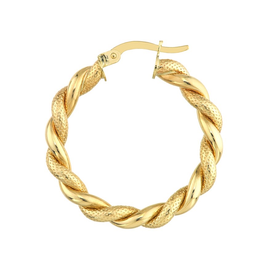 10K Yellow Gold 20 mm Twist Pattern Round Hoop Earrings