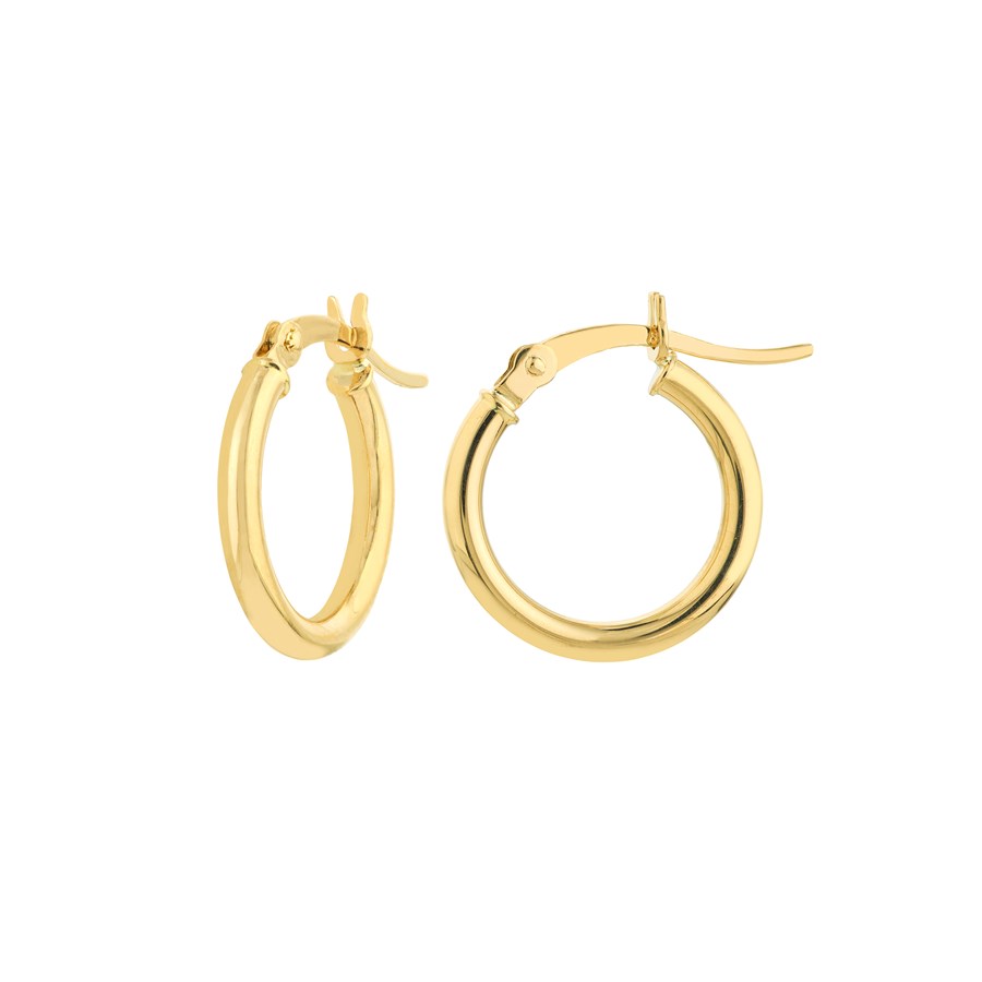 10K Yellow Gold 2mm x 15mm Polished Round Tube Hoop Earrings