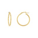 10K Yellow Gold 2mm x 25mm Polished Round Tube Hoop Earrings