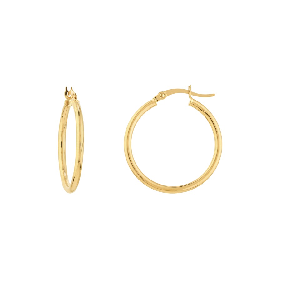 10K Yellow Gold 2mm x 25mm Polished Round Tube Hoop Earrings