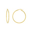 10K Yellow Gold 2mm x 40mm Polished Round Tube Hoop Earrings