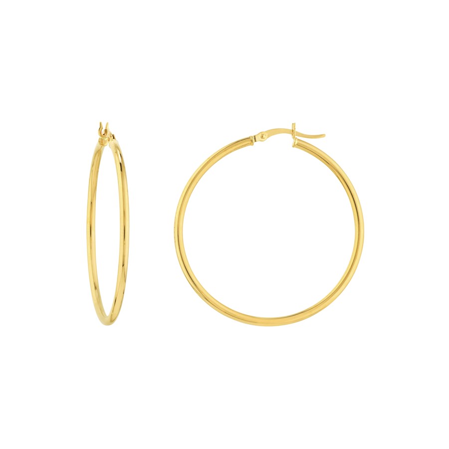 10K Yellow Gold 2mm x 40mm Polished Round Tube Hoop Earrings