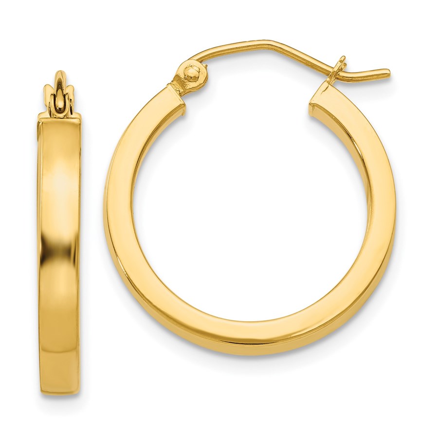 10K Yellow Gold 2x3mm Square Tube Hoops - 20 mm