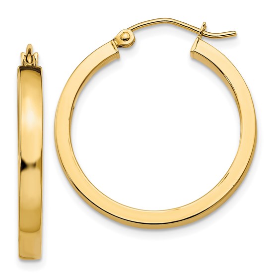 10K Yellow Gold 2x3mm Square Tube Hoops - 25 mm 10K Yellow Gold 2x3mm Square Tube Hoops - 25 mm
