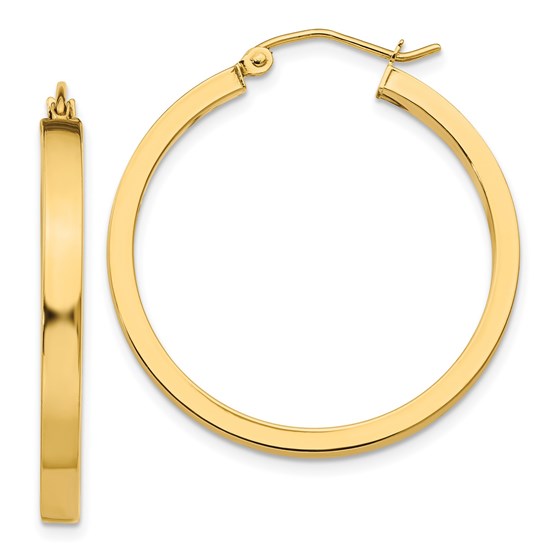 10K Yellow Gold 2x3mm Square Tube Hoops - 30 mm
