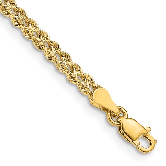 10K Yellow Gold 3.0mm Wide Double Strand Rope Bracelet - 8 in.