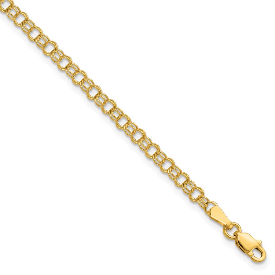 10K Yellow Gold 3.5mm Solid Double Link Charm Bracelet - 6 mm