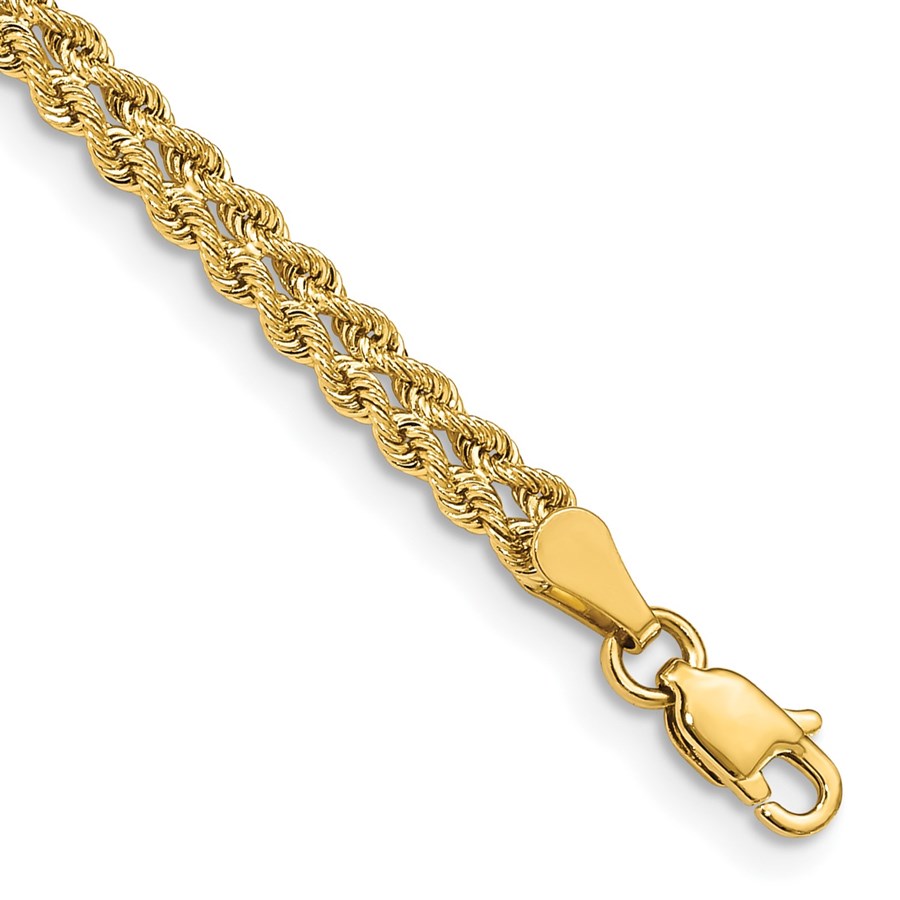 10K Yellow Gold 3.75mm Double Strand Rope Bracelet - 7 in.
