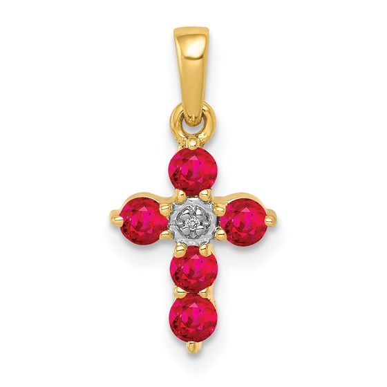 10K Yellow Gold .30 Ruby and Diamond Cross Pendant - 17.5 mm 10K Yellow Gold .30 Ruby and Diamond Cross Pendant - 17.5 mm