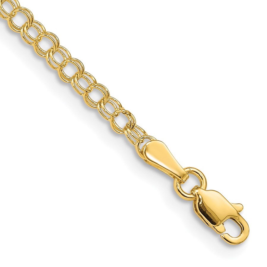 10K Yellow Gold 3mm Solid Double Link Charm Bracelet 7 mm