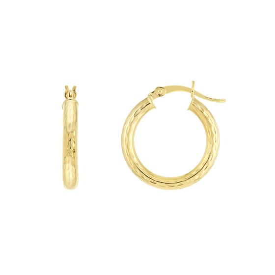 10K Yellow Gold 3mm x 20mm DC Round Tube Hoop Earrings