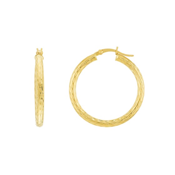 10K Yellow Gold 3mm x 30mm DC Round Tube Hoop Earrings