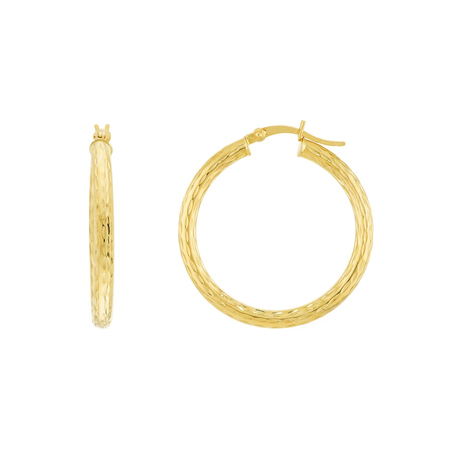 10K Yellow Gold 3mm x 30mm DC Round Tube Hoop Earrings