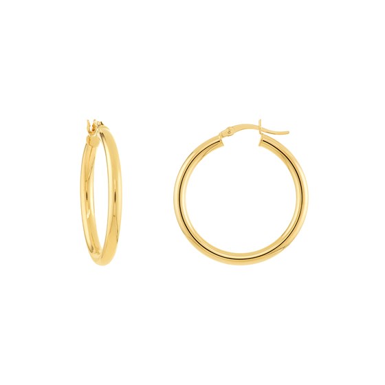 10K Yellow Gold 3mm x 30mm Polished Round Tube Hoop Earrings