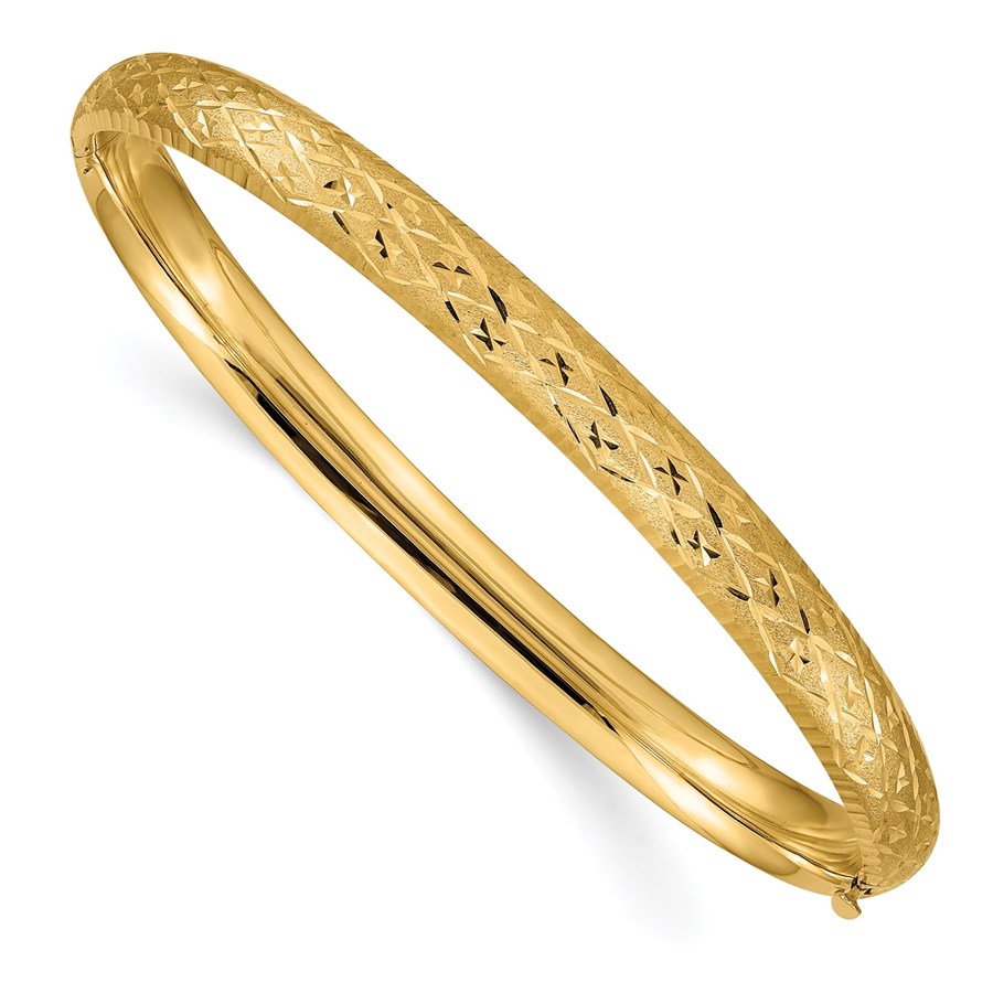 10K Yellow Gold 4/16 Diamond-cut Bangle Bracelet - 7 in.